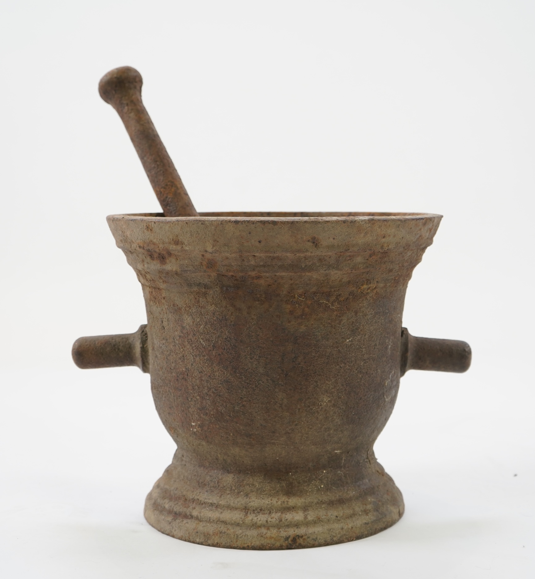 A large 18th/19thc cast iron mortar and pestle